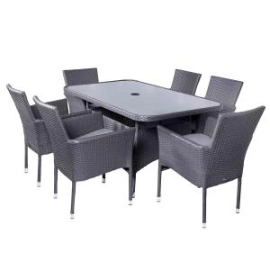 image of Royalcraft Malaga Rattan 6 Seater Rectangular Fixed Dining Set Synthetic Rattan Garden & Outdoor