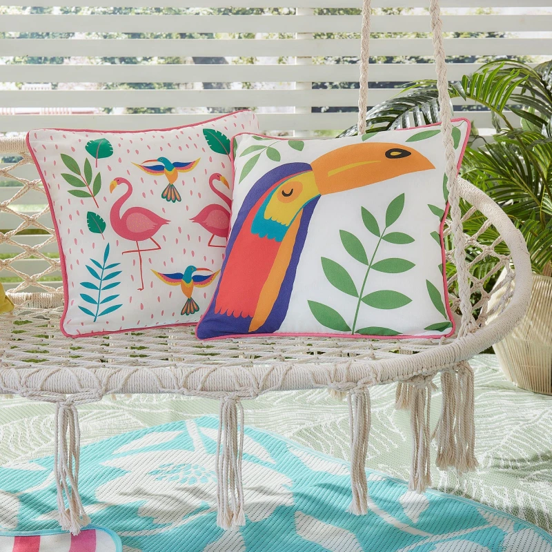 Image of Fusion 'Tropical Flamingo' Outdoor Water & UV Resistant Garden Filled Bench Cushion Pink