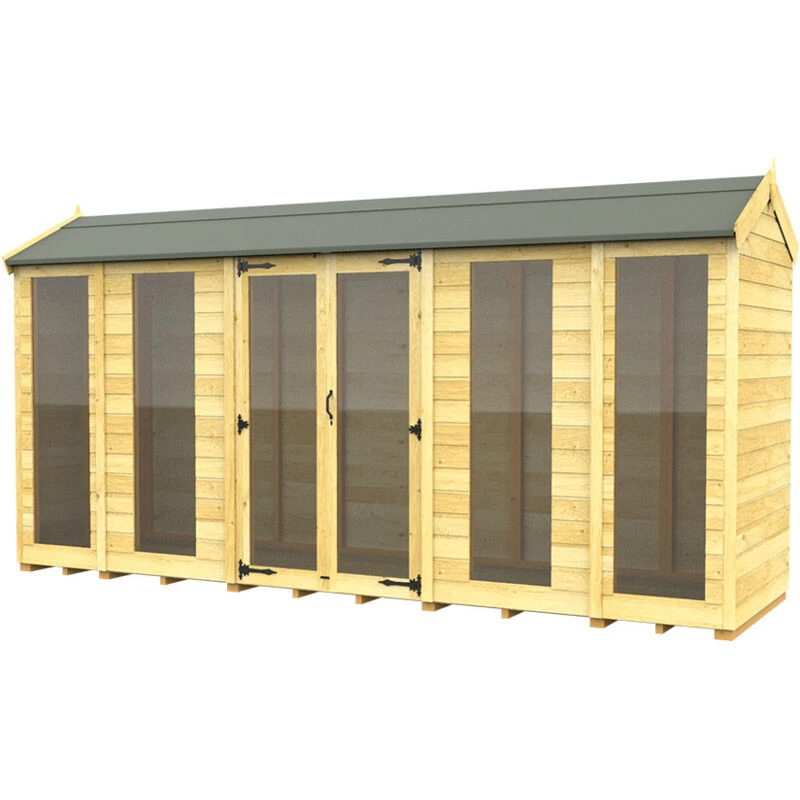 Image of Flat Pack Sheds DIY Sheds 14 x 4 Apex Summer House (Full Height Window), Brown 14X4AFHWSHFF