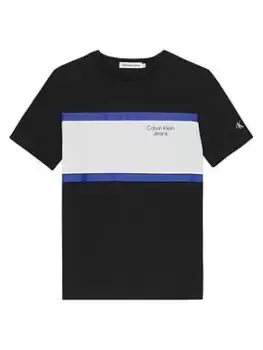 Image of Calvin Klein Jeans Boys Stack Logo Colour Block T-Shirt - Black, Size 14 Years