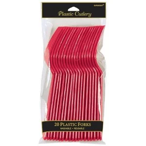 Image of Red Forks Plastic (Pack Of 20)