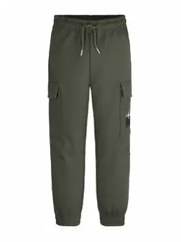 Image of Calvin Klein Jeans Boys Gradient Logo Cargo Sweatpants - Dark Green, Dark Green, Size 16 Years