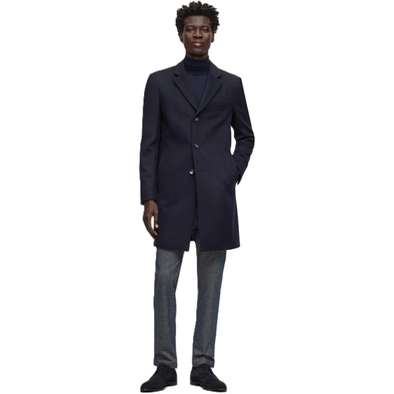 Image of Boss Mens Hyde Tailored Fit Long Formal Coat Blue male 36 (46)