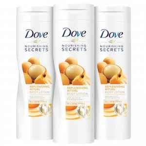 image of 3x Dove Nourishing Secrets Replenishing Ritual Body Lotion 250ml with Marula Oil & Mango Butter All Skin Types