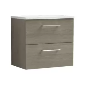 Image of Nuie - Arno Solace Oak 600mm Wall Hung 2 Drawer Vanity Unit with Sparkling White Laminate Worktop - ARN2524LSW - Solace Oak