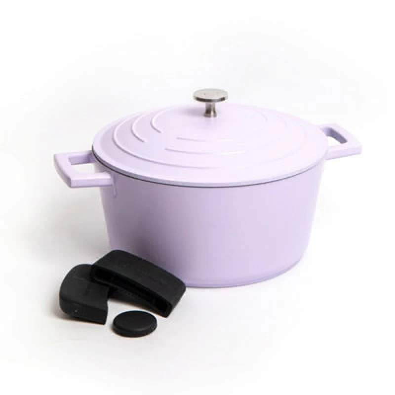 Image of Masterclass 2pc Cookware Set with Lavender Non-Stick Cast Aluminium Casserole Dish, 24cm/4 Litre and 3pc Silicone Handle Cover Set - Gift Boxed Lavend
