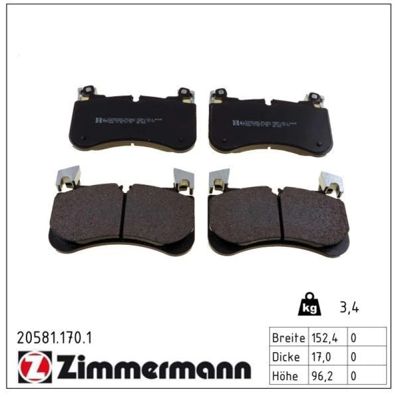 Image of ZIMMERMANN Brake pad set ZIMMERMANN 20581.170.1