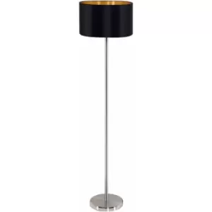 Image of Loops - Floor Lamp Light Satin Nickel Shade Black Gold Fabric Pedal Switch Bulb E27