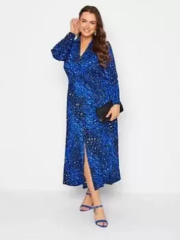 Image of Yours Shirred Waist Collar Dress - Blue Size 22-24, Women