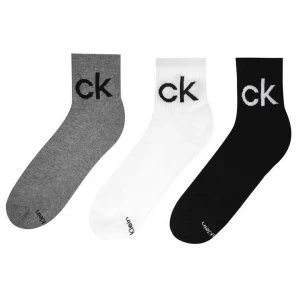 Image of Calvin Klein Quarter Logo 3 Pack Socks - Black/Wht/Gry