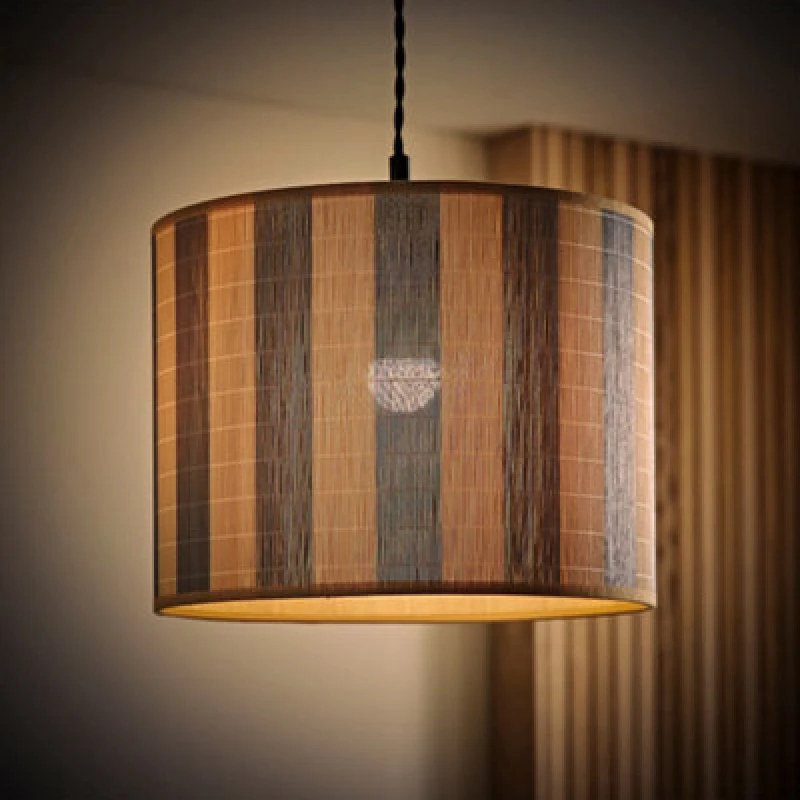 Image of ValueLights ValueLights Lori Blue Stripe Bamboo Drum Easy Fit Ceiling Lamp Shade with Bulb in Mid Blue Mid Blue One Size Unisex 5059406069567