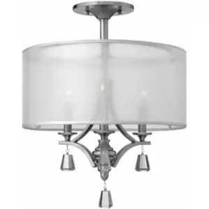 image of Loops - 3 Bulb Semi Flush Light Crystal Accents Double Shades Nickel LED E14 60W