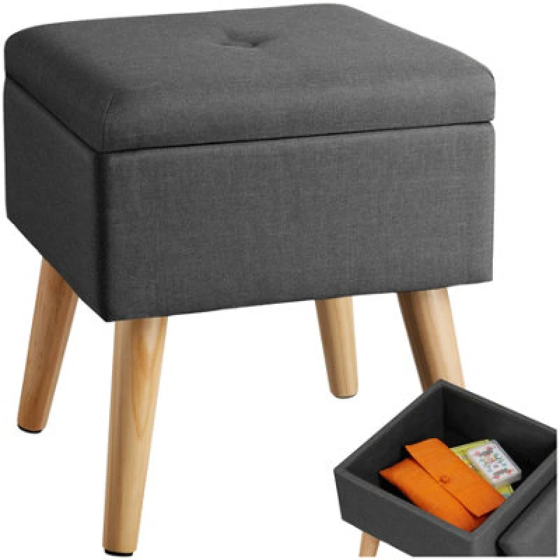 Image of Tectake Stool Elva - Padded, Linen Look With Storage Space - Dark Grey, 1