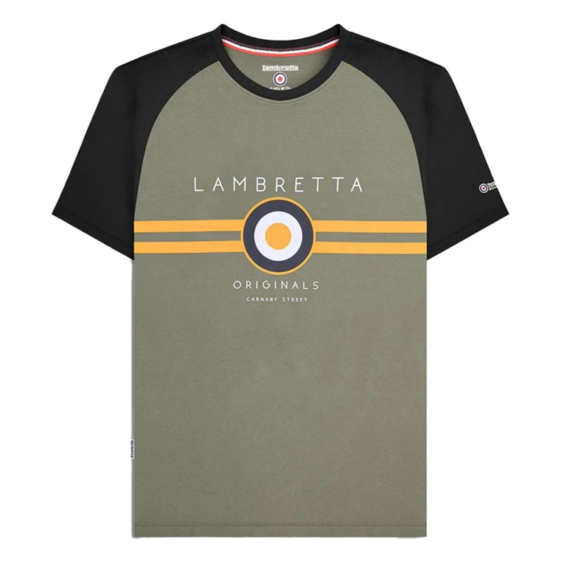 Image of Lambretta Lambretta Men SS24 Target Raglan T-Shirt in True Black Size: large True Black L Male 5063703663007