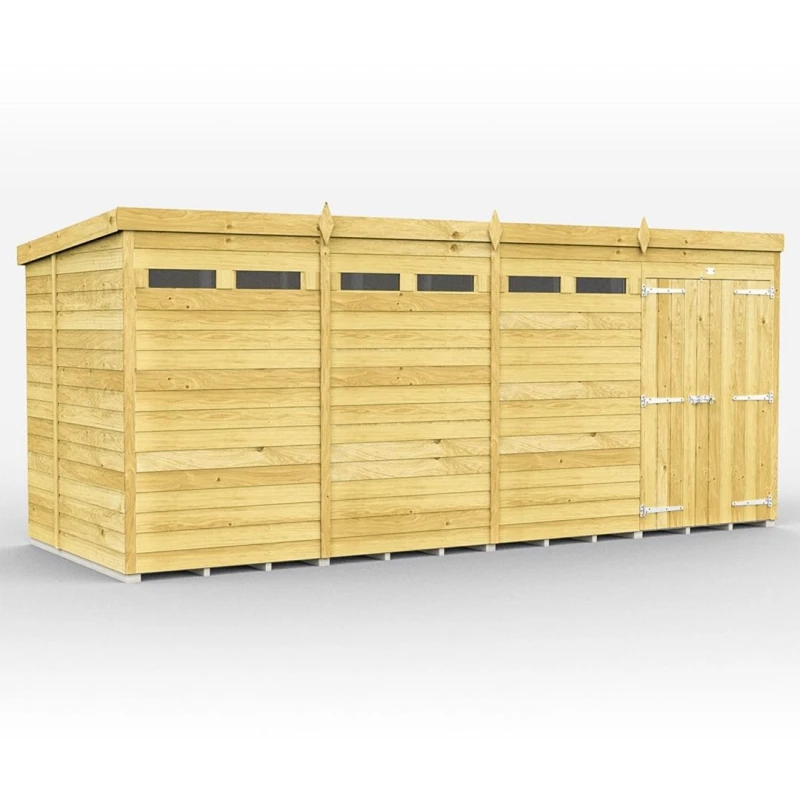 Image of Buttercup Farm 16 x 7 Feet Pent Security Shed - Double Door - L214 x W474 x H201cm in Brown Brown Unisex