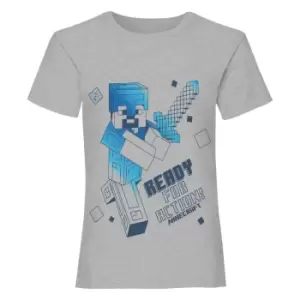 Image of Minecraft Girls Ready For Action T-Shirt (12-13 Years) (Heather Grey)