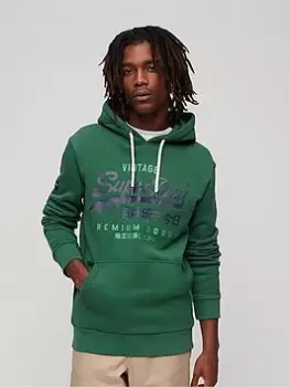 Image of Superdry Classic Vintage Logo Heritage Hoodie - Dark Green, Dark Green, Size 3XL, Men