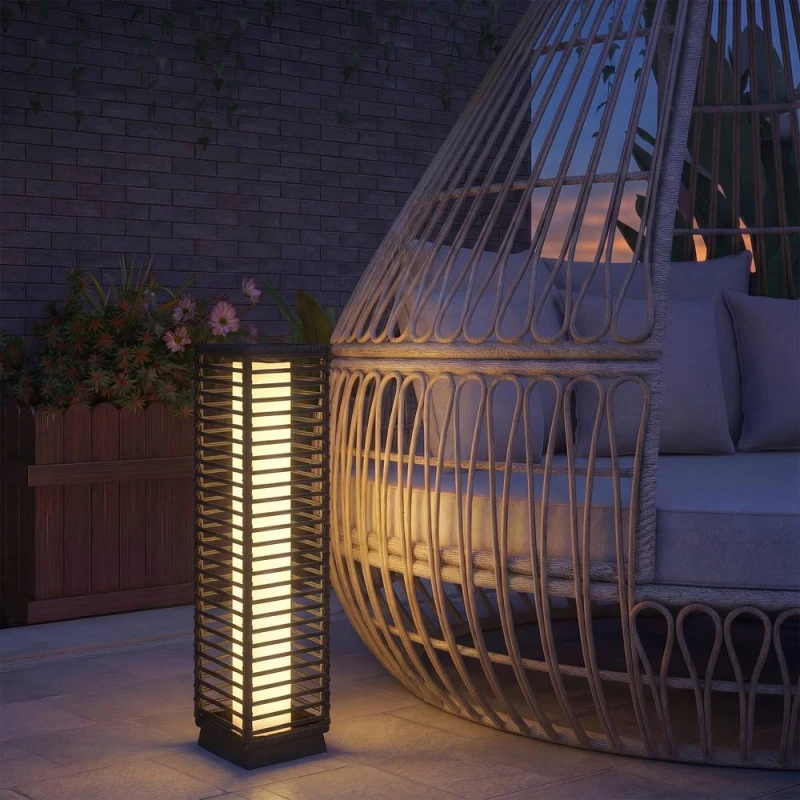 Image of OUTSUNNY Garden Rattan Lamp, 68cm Solar Rattan Floor Lamp with Auto On/Off in Black Unisex