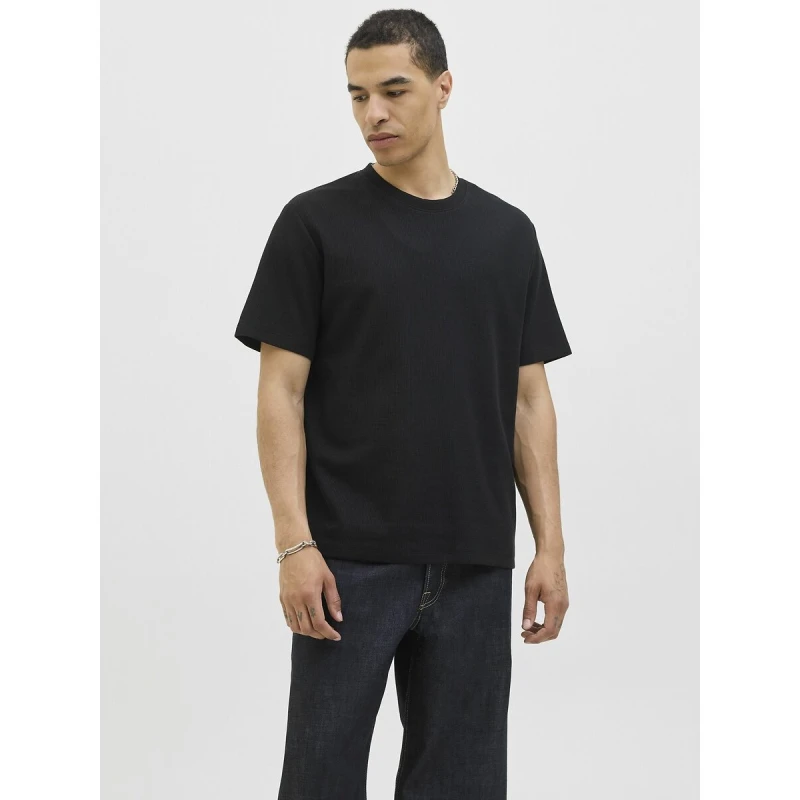 Image of jack & jones Textured Short Sleeve T-Shirt Black Polyester L