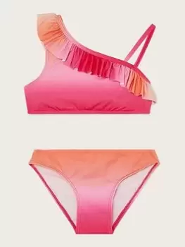 image of Monsoon Girls Ombre Frill Bikini - Pink, Size Age: 11-12 Years, Women