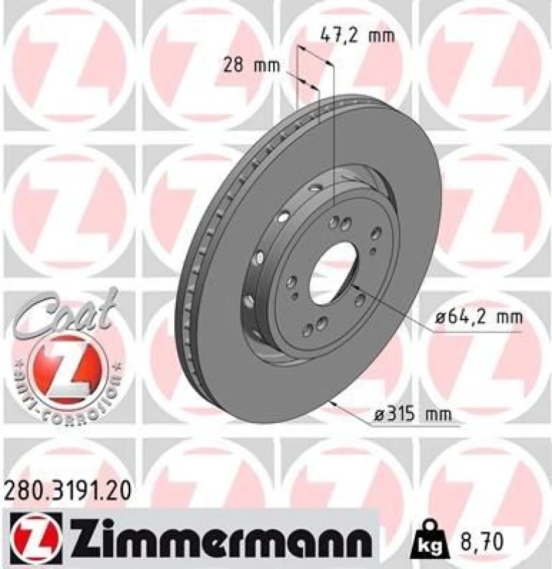 Image of ZIMMERMANN Brake disc ZIMMERMANN 280.3191.20