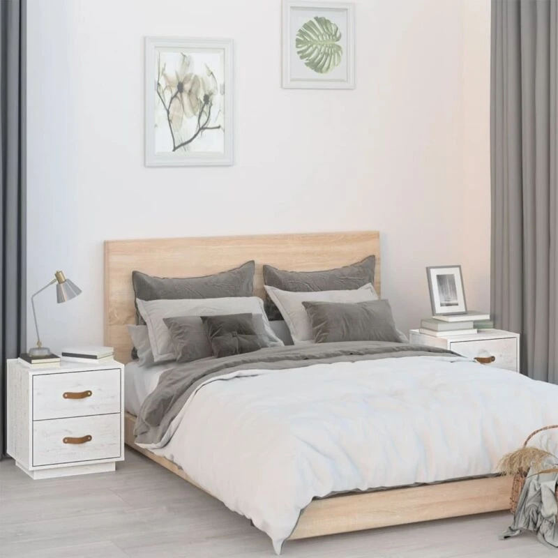 Image of Vidaxl Bedside Cabinets 2 Pcs White 40X34X45cm Solid Wood Pine, White 818328