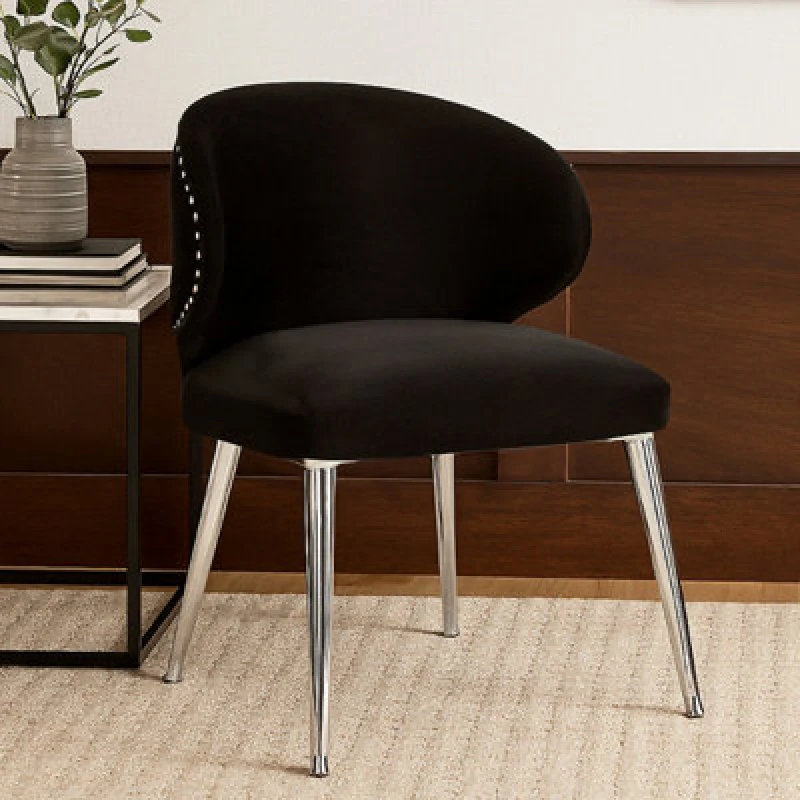 Image of Orsina Black Velvet Dining Chair, Accent Dining Chair For Living Room, Upholstered Velvet Chair With Curved Back