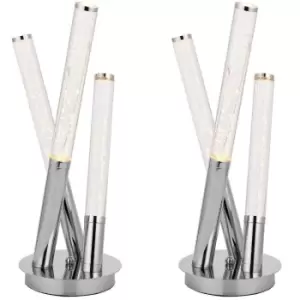 Image of 2 PACK 4.5W LED Table Lamp Warm White Unique Chrome Multi Rod Arm Bedside Light