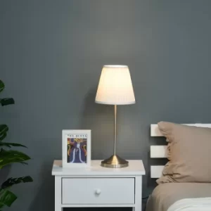 Image of HOMCOM Modern Table Lamp with Pleated Fabric Lampshade and Metal Base, Home Lighting for Living Room, Bedroom, Office, White and Silver