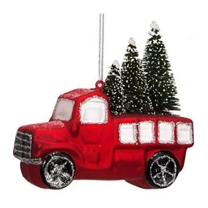 Image of Red Truck with Christmas Tree Hanging Decoration