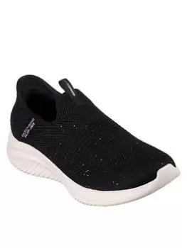 Image of Skechers Ultra Flex 3.0 Sequin Stretch Knit Slip-ins Black Knit/rose Trim, Black, Size 3, Women
