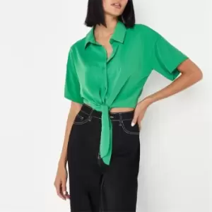 Missguided Short Sleeve Tie Front Shirt - Green