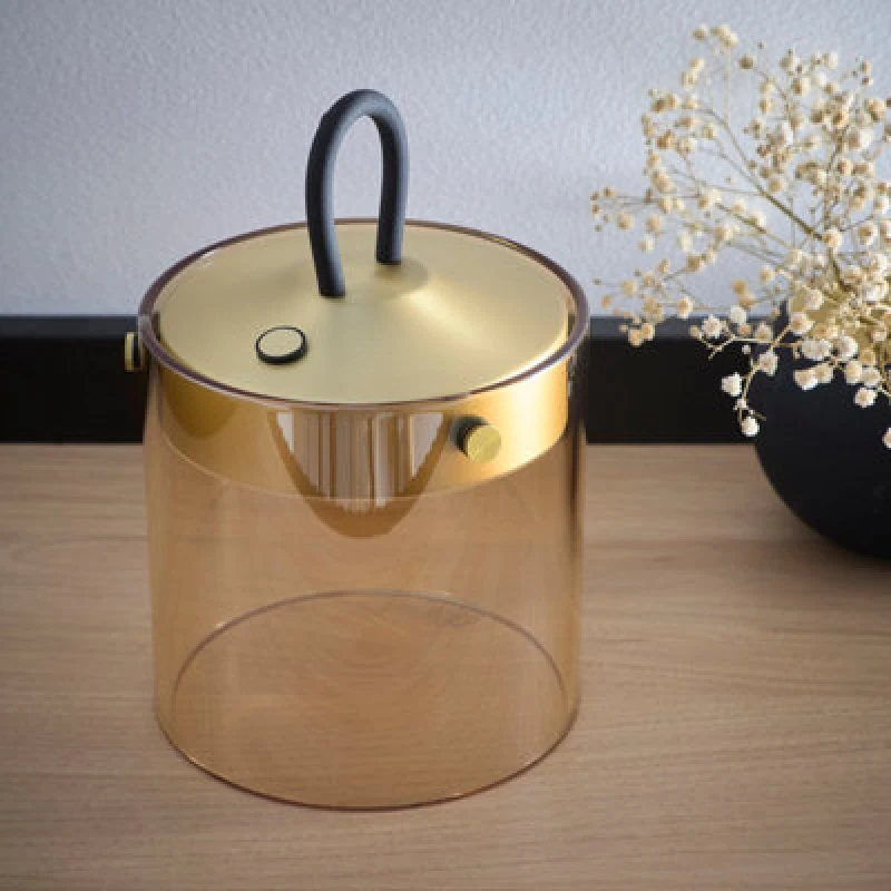 Image of K Living Atin Gold Rechargeable Glass Table Lamp With Dimming Function LED Lights Available In 2 Sizes