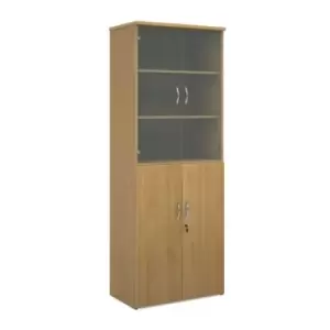 Image of Universal combination unit with glass upper doors 2140mm high with 5 shelves - oak