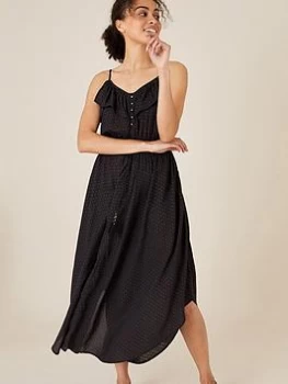 Image of Monsoon Ruffle Spot Cami Dress - Black, Size S, Women