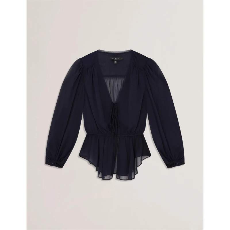 Image of Ted Baker Womens Woven Print Long-Sleeve Blouse Navy female 6 (2X)