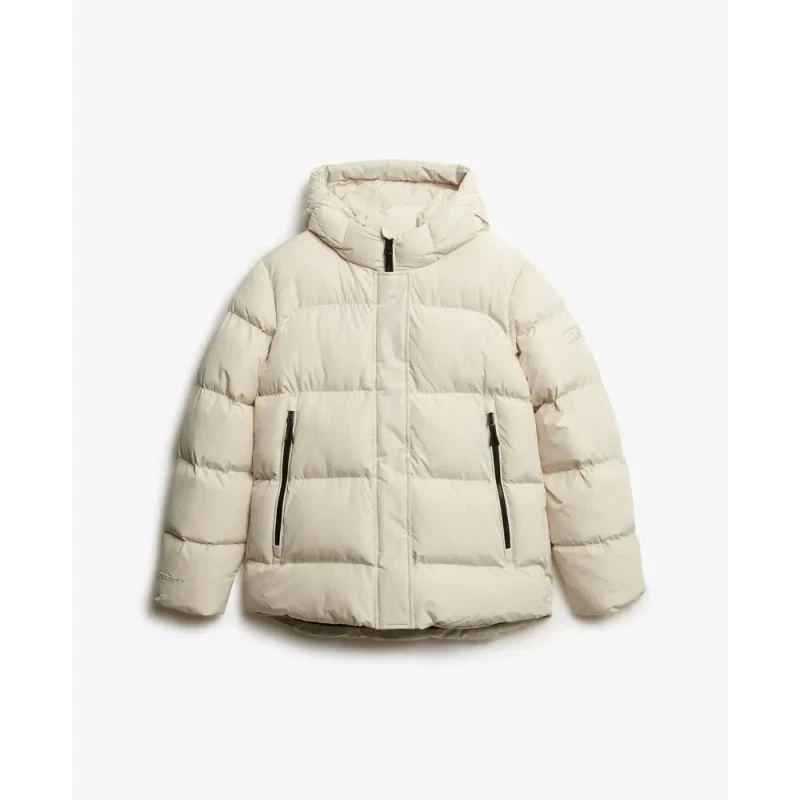 Image of Superdry Hooded Padded Puffer Jacket Ecru Polyester 14