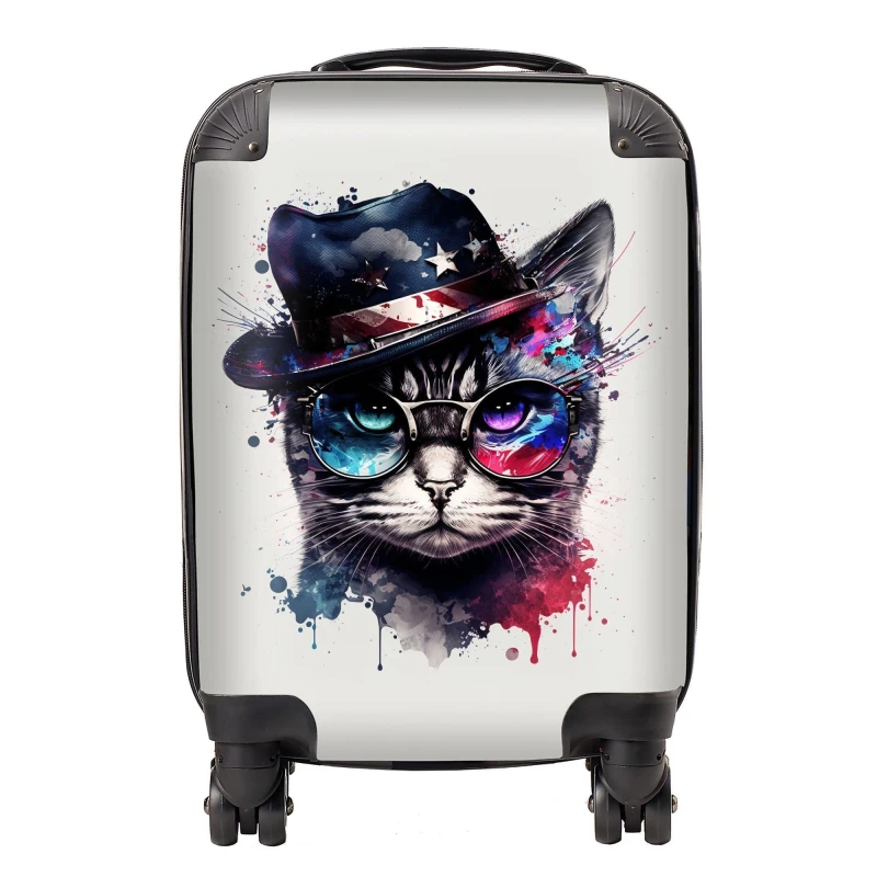 Image of Warren Reed - Designer American Shorthair Cat Face Glasses Splashart Suitcase Size: Small Multicolor Unisex Small