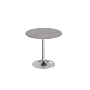 image of Genoa circular dining table with chrome trumpet base 800mm - grey oak