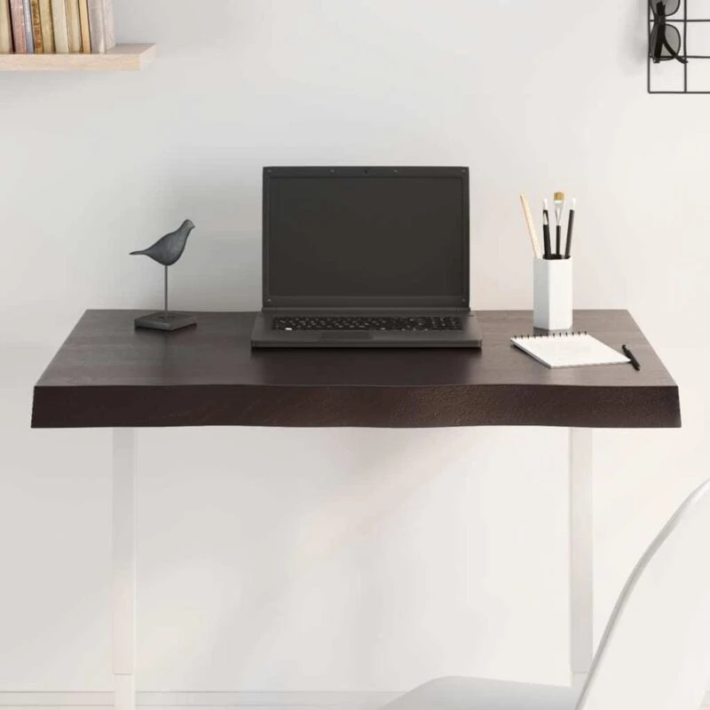 Image of Vidaxl Table Top Dark Grey 80X40X6cm Treated Solid Wood Oak Live Edge, Brown 364006