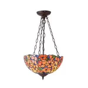 image of Josette 3 Light Medium Inverted Ceiling Pendant Bronze, Tiffany glass, E27