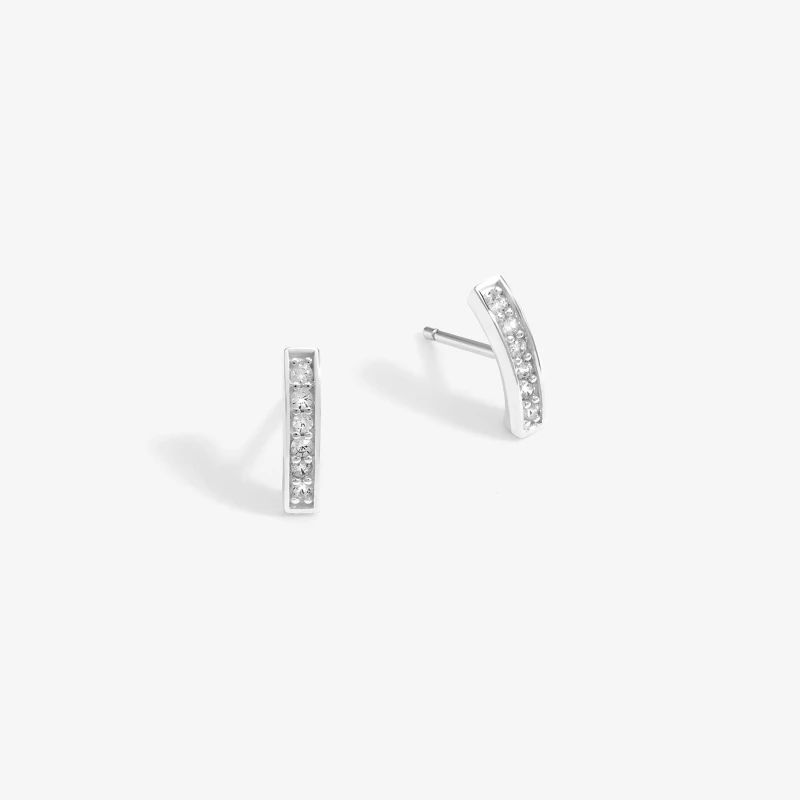 Image of Simply Silver Sterling Silver 925 Pave Stick Earrings Silver