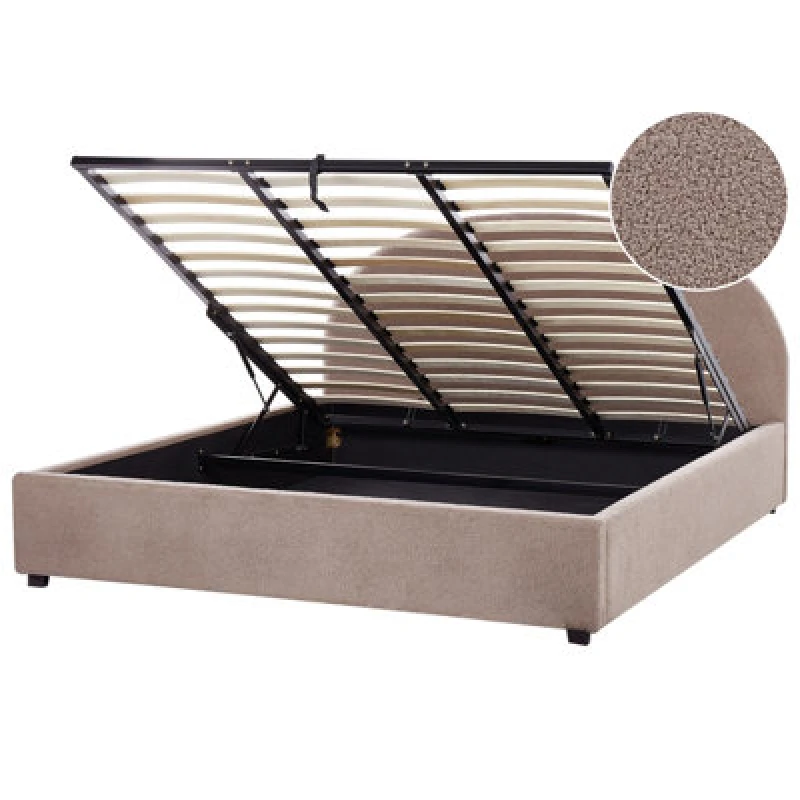 Image of Beliani Ottoman Bed Boucle Vaucluse 180 X 200 Cm (Eu Super King) Taupe