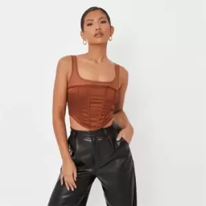 image of Missguided Satin Mesh Contrast Corset - Brown