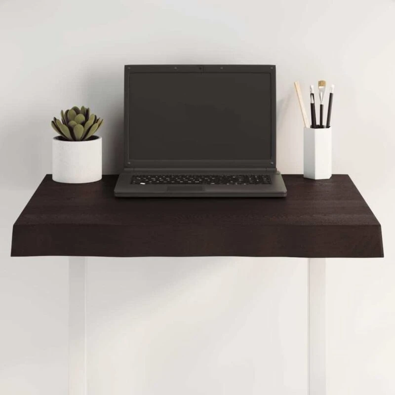 Image of Vidaxl Table Top Dark Grey 60X50X6cm Treated Solid Wood Oak Live Edge, Brown 364000