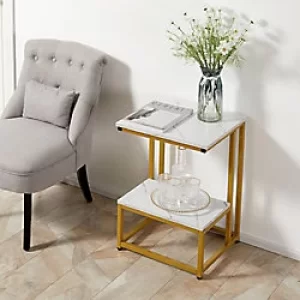 Image of Homcom Side Table with Steel Frame Rustic White