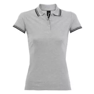 Image of SOLS Womens/Ladies Pasadena Tipped Short Sleeve Pique Polo Shirt (M) (Heather Grey/Navy)