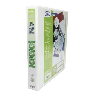 image of Elba Panorama A4 Presentation Binder PVC 3 Cover Pockets 4 D Ring 25mm White Pack of 10