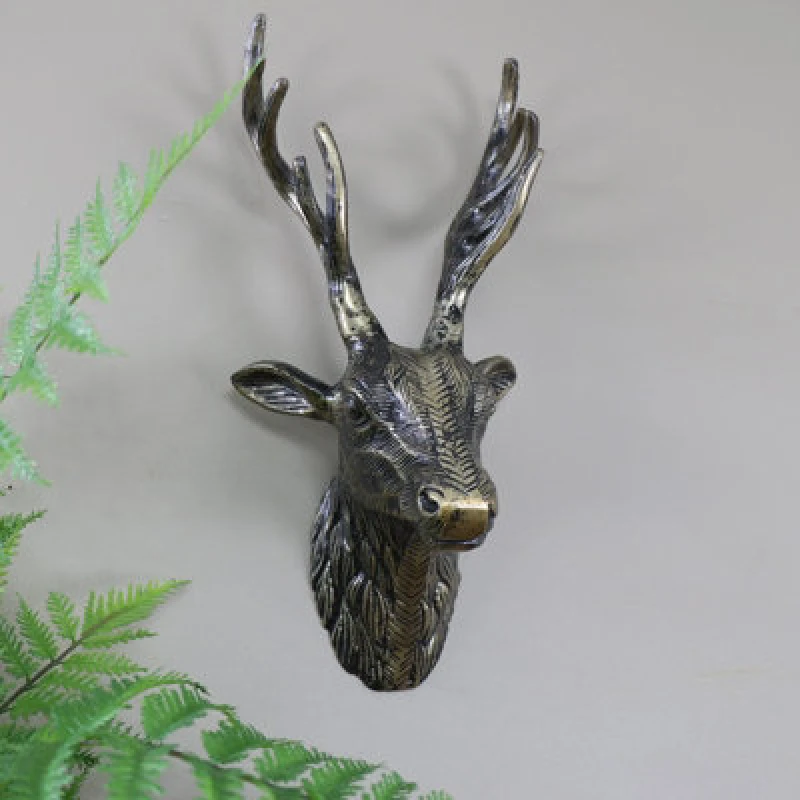 Image of Melody Maison Antique Gold Metal Wall Mounted Stag Head Metallic Gold