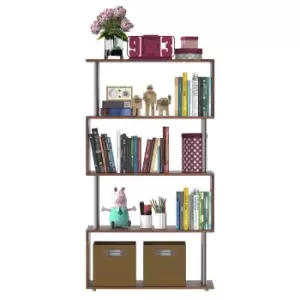 image of Wood Effect S Shape Storage Display Unit Bookcase Room Divider Walnut